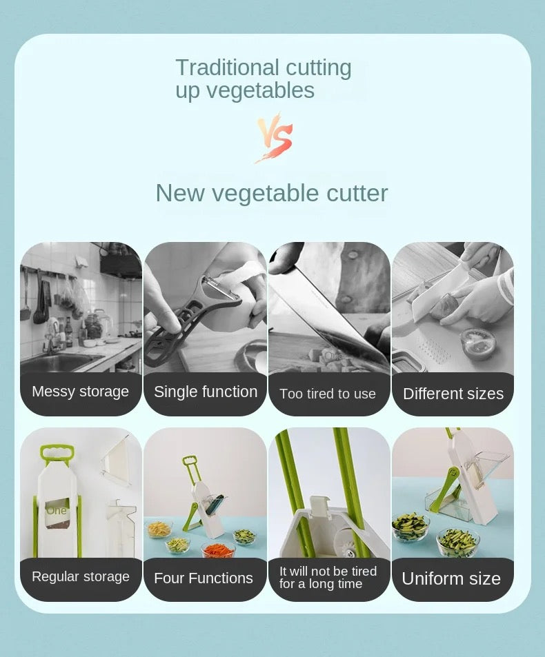 INNOVATIVE VEGETABLE SAFE - Mandoline Multi Vegetable Chopper Potato Slicer for Kitchen with container, 4 Modes 80+ Presets, Thickness Adjuster for Kitchen Fast Meal Prep-(5 in 1, Green)