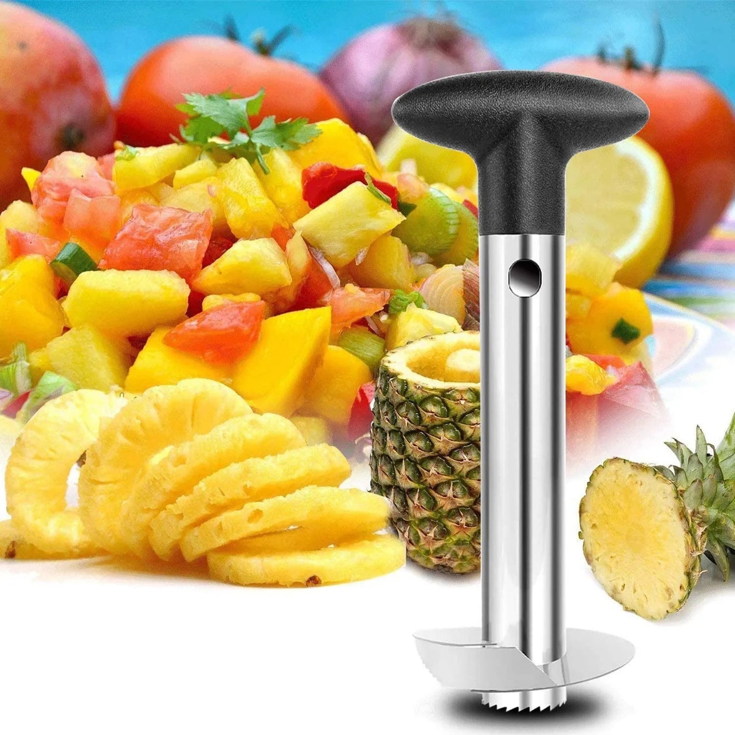 Pineapple Peeler , Stainless Steel Pineapple Corer Remover Slicer Tool For Home & Kitchen With Sharp Blade For Diced Fruit Rings