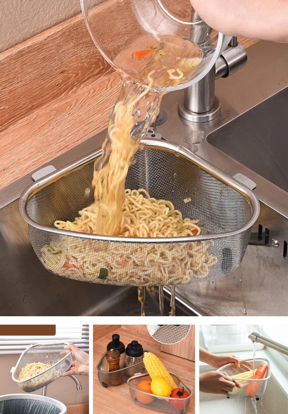 Kitchen Sink Strainer Basket Sink Food Catcher Colander Basket Wire Mesh Strainer to Collect Food Scraps, Keeps the Scraps from Clogging Drain