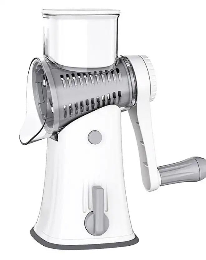 INNOVATIVE Cheese Grater Rotary, Rotary Grater for Kitchen, Kitchen Grater Vegetable Slicer with 5 Drum Blades, Fast Cutting Cheese Shredder for Vegetables and Nuts-(5-in-1, White)