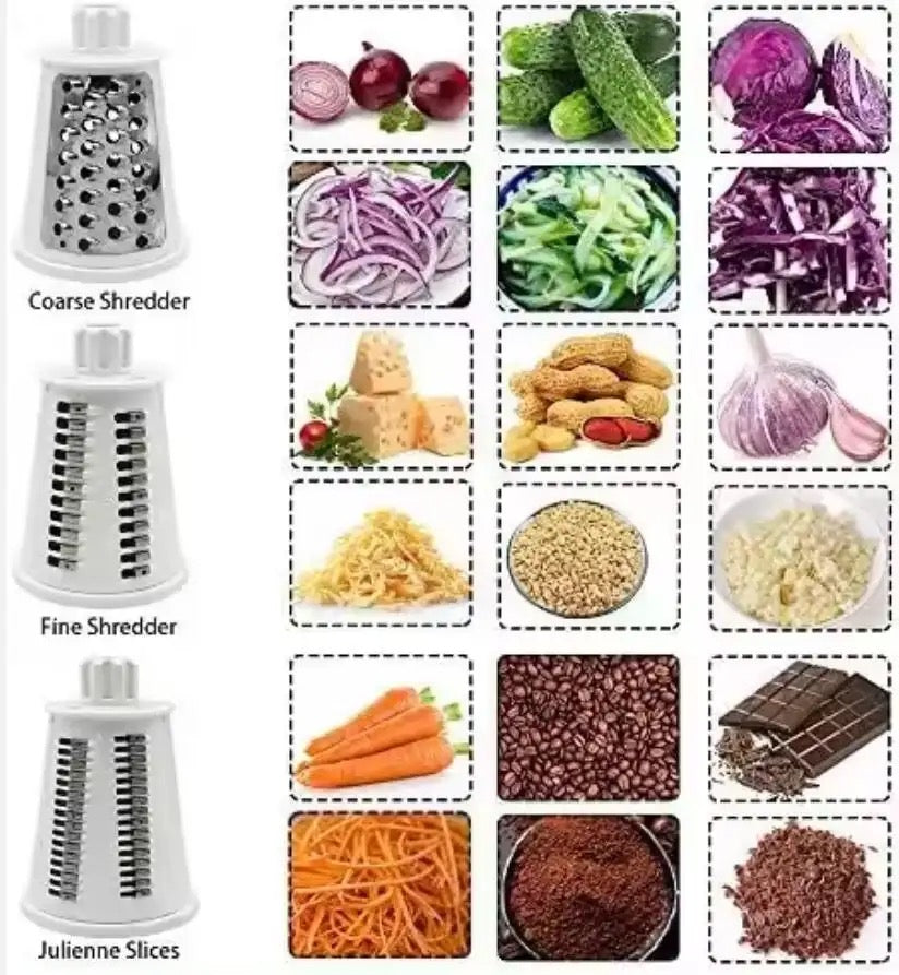 INNOVATIVE Cheese Grater Rotary, Rotary Grater for Kitchen, Kitchen Grater Vegetable Slicer with 5 Drum Blades, Fast Cutting Cheese Shredder for Vegetables and Nuts-(5-in-1, White)