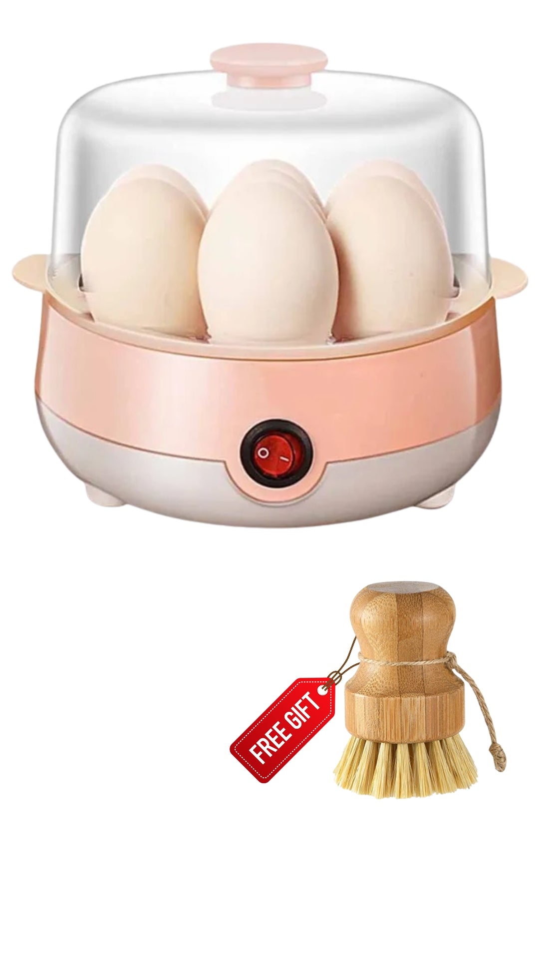 INNOVATIVE Double Tier Egg Cooker, Boiler, Rapid Maker & Poacher, Meal Prep for Week, Family Sized Meals: Up To 14 Large Boiled Eggs, Poaching and Steaming trays Included with bamboo cleaning brush (pink)