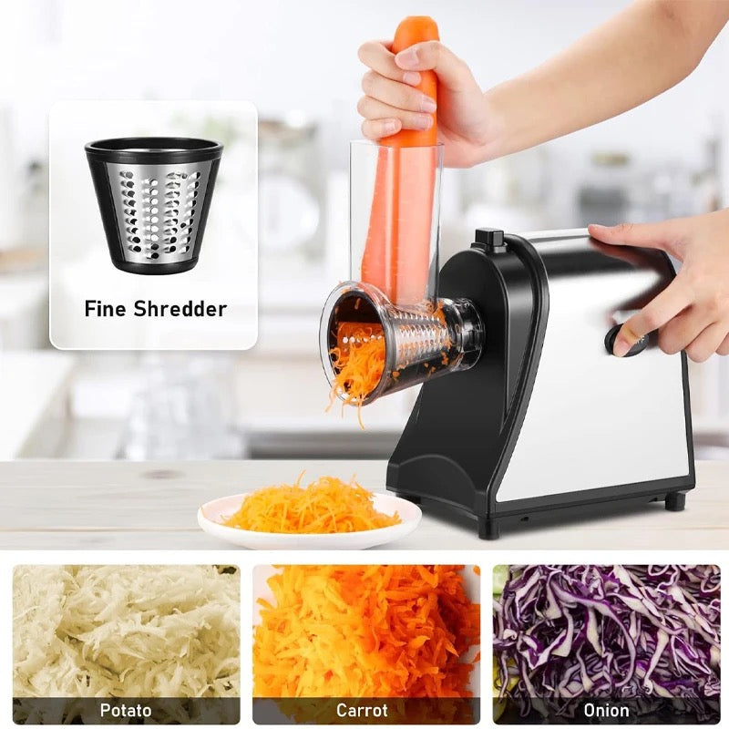 INNOVATIVE Electric Cheese Shredder Vegetable Grater 250W Stainless Steel Upgraded Large Diameter Carrot Potato Slicer Multifunctional Kitchen Food Processor Machine with 5 Blades BPA-Free 110V