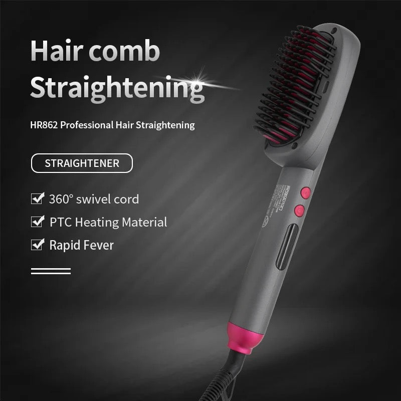 INNOVATIVE 2-in-1 Hair Straightener Brush, Ring Hair Straightener Comb Straightening Brush for Women with 5  temps 100-220° LED and free comb 20s Fast Heating & Dual Voltage