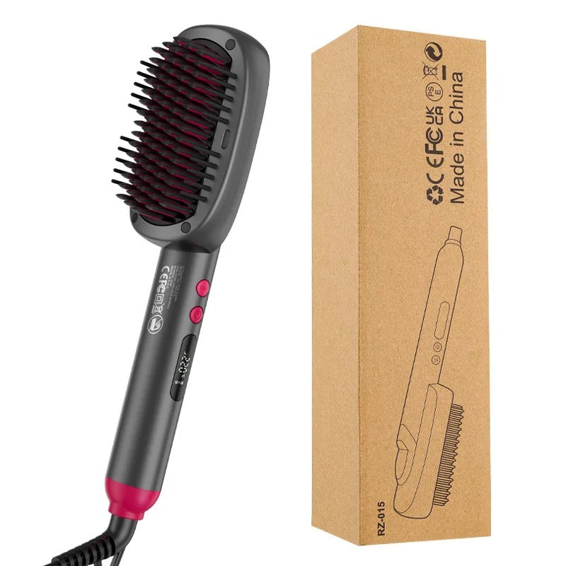 INNOVATIVE 2-in-1 Hair Straightener Brush, Ring Hair Straightener Comb Straightening Brush for Women with 5  temps 100-220° LED and free comb 20s Fast Heating & Dual Voltage