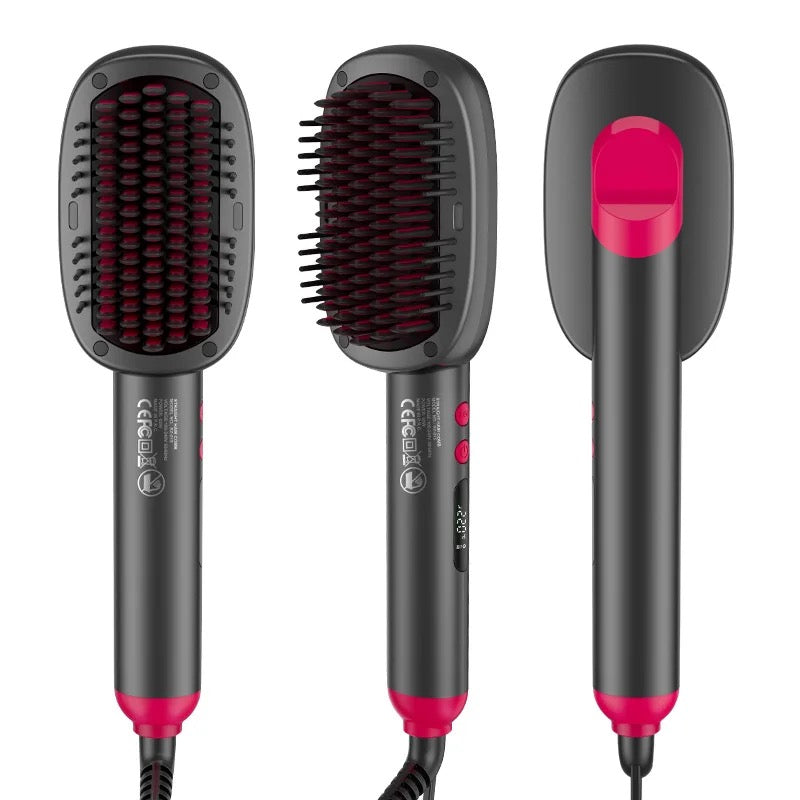 INNOVATIVE 2-in-1 Hair Straightener Brush, Ring Hair Straightener Comb Straightening Brush for Women with 5  temps 100-220° LED and free comb 20s Fast Heating & Dual Voltage