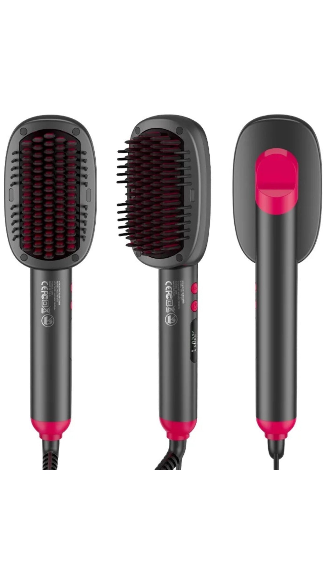 INNOVATIVE 2-in-1 Hair Straightener Brush, Ring Hair Straightener Comb Straightening Brush for Women with 5  temps 100-220° LED and free comb 20s Fast Heating & Dual Voltage