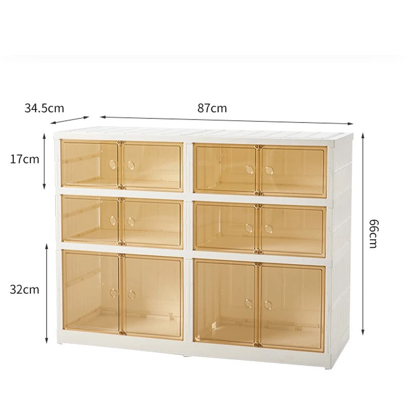 Foldable Shoe Rack Organizer for Closet, 9-Tier 18 Pairs Folding Shoe Box Storage Cabinet with Clear Door, Plastic Collapsible Shoe Shelf with Lids Easy Assembly for Entryway, Front Door, Living Room