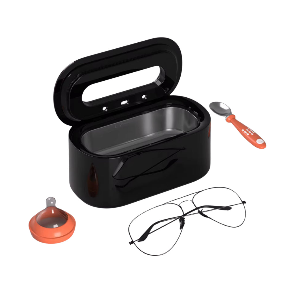 Ultrasonic UV Jewellery Ring Cleaner, Glasses Cleaner with Digital Timer, Portable Jewelry Cleaner Ultrasonic Machine for Eyeglasses, Rings, Necklaces, Watches, Dentures 48Khz 12oz - 30Watt Professional Ultrasonic (Black)