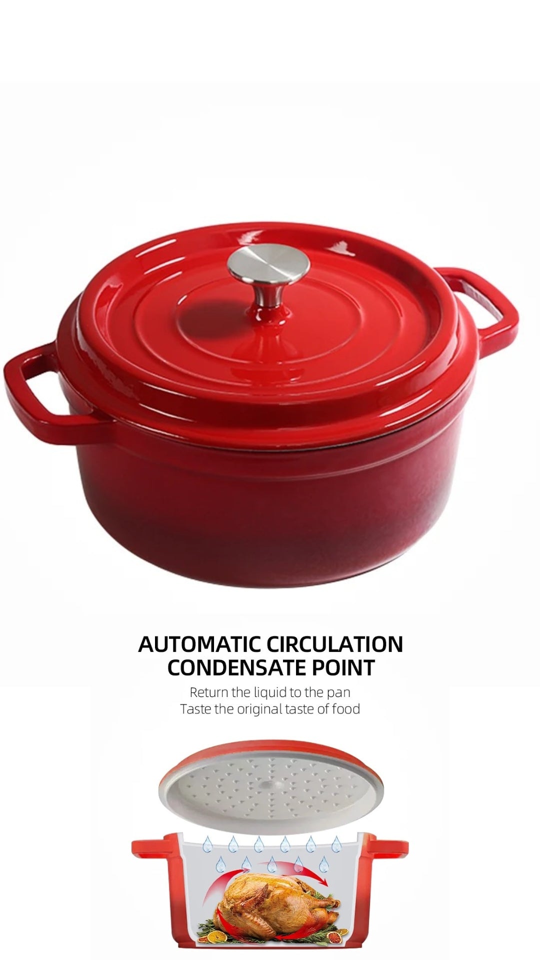 6QT/28cm  Enamelled Dutch Oven Pot with Lid, Cast Iron Dutch Oven with Dual Handles for Bread Baking, Cooking, Non-stick Enamel Coated Cookware