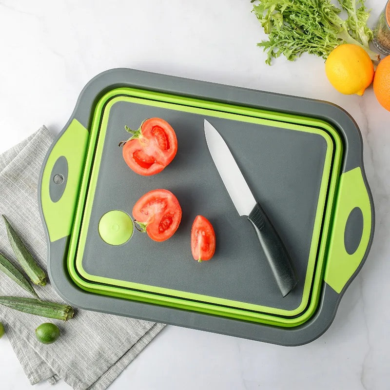 INNOVATIVE Cutting Board Collapsible Board with Knife Foldable Drainer Space Saving Multifunctional Kitchen Cutting Board (3-in-1, Green)