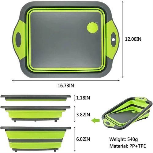 INNOVATIVE Cutting Board Collapsible Board with Knife Foldable Drainer Space Saving Multifunctional Kitchen Cutting Board (3-in-1, Green)