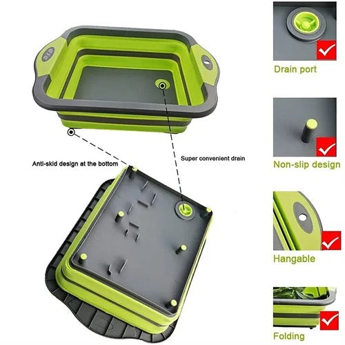 INNOVATIVE Cutting Board Collapsible Board with Knife Foldable Drainer Space Saving Multifunctional Kitchen Cutting Board (3-in-1, Green)