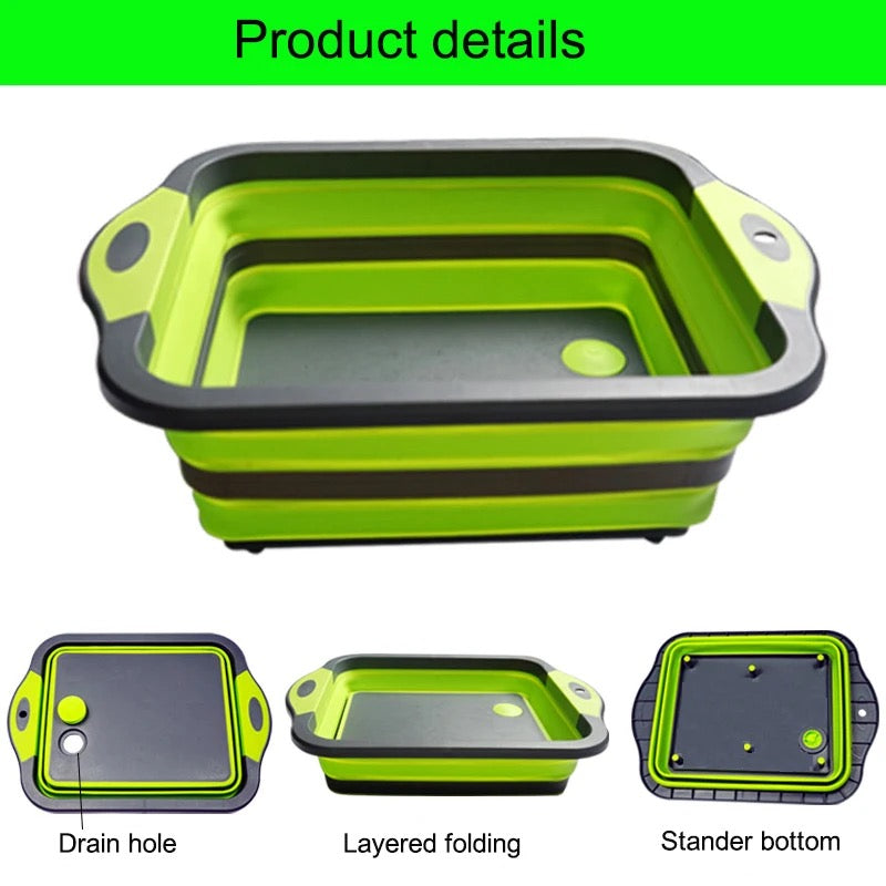 INNOVATIVE Cutting Board Collapsible Board with Knife Foldable Drainer Space Saving Multifunctional Kitchen Cutting Board (3-in-1, Green)