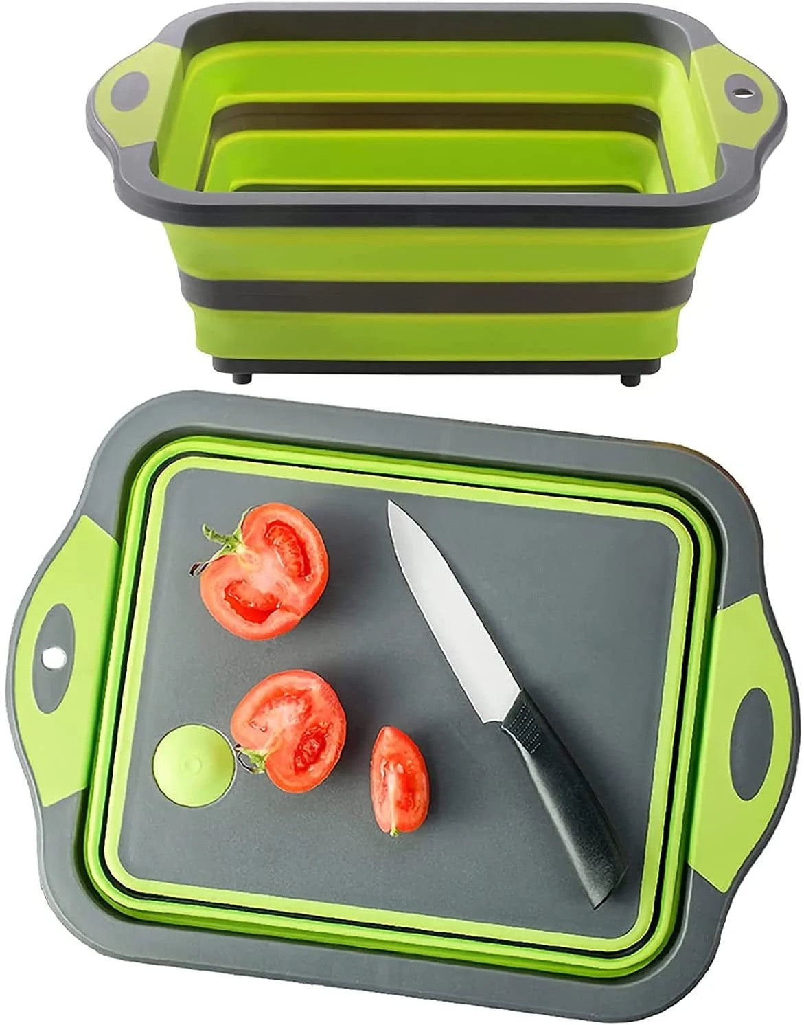 INNOVATIVE Cutting Board Collapsible Board with Knife Foldable Drainer Space Saving Multifunctional Kitchen Cutting Board (3-in-1, Green)