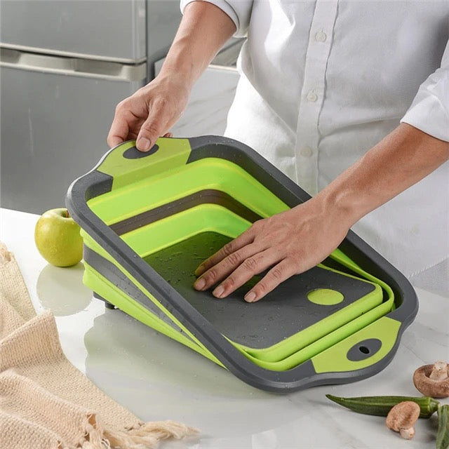 INNOVATIVE Cutting Board Collapsible Board with Knife Foldable Drainer Space Saving Multifunctional Kitchen Cutting Board (3-in-1, Green)