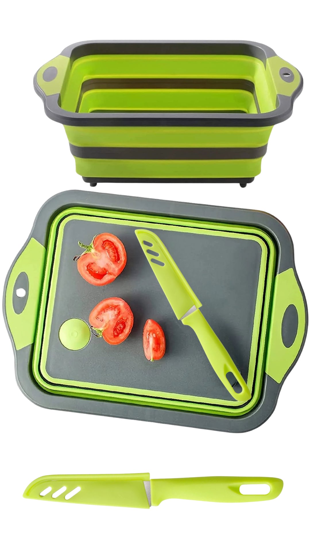 INNOVATIVE Cutting Board Collapsible Board with Knife Foldable Drainer Space Saving Multifunctional Kitchen Cutting Board (3-in-1, Green)