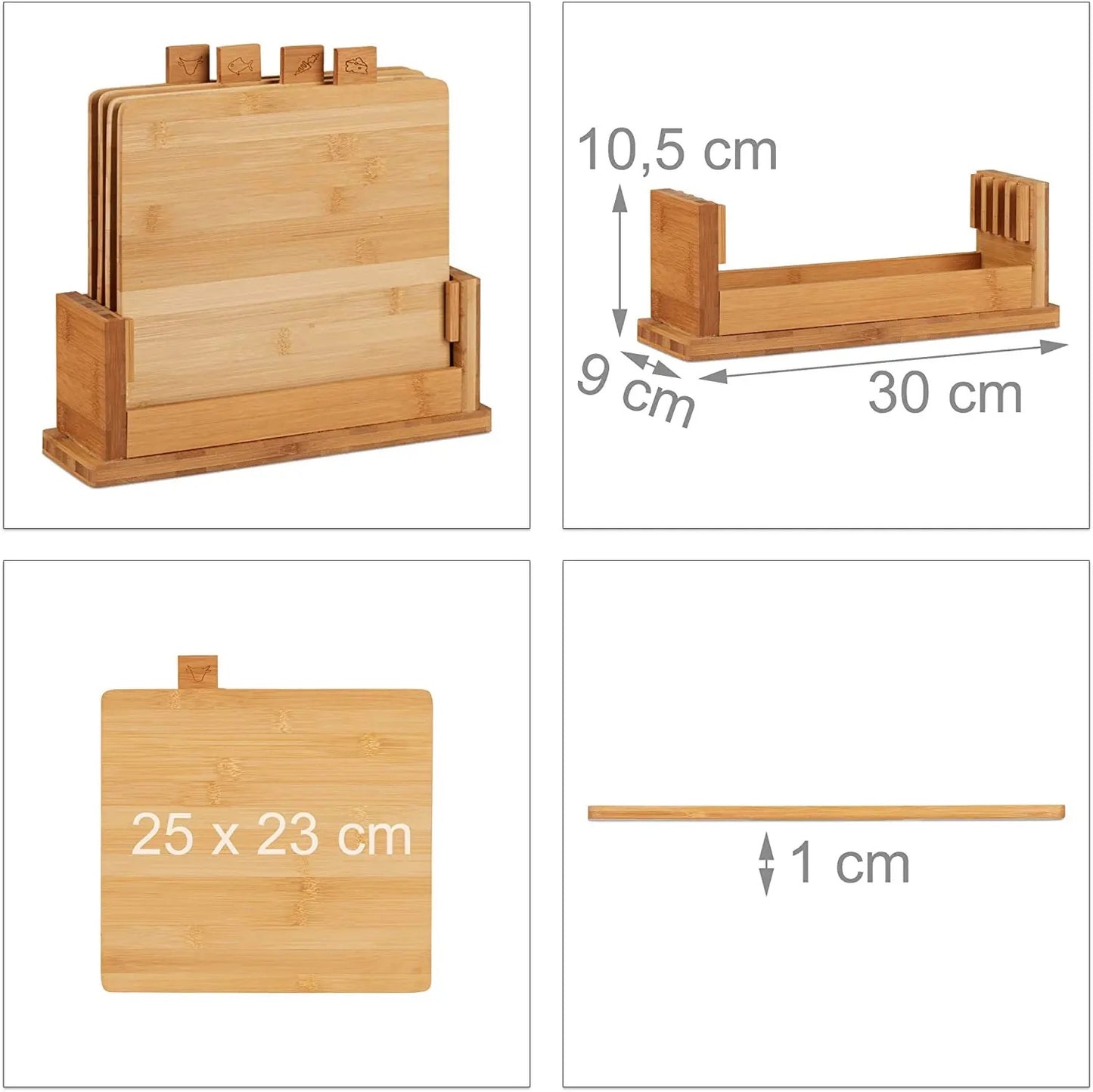 Innovative Wooden Cutting Boards For Kitchen - Bamboo Cutting 4 Rectangle Board Set with Holder, Wood Cutting Board Set, Cutting Board Wood, Wooden Chopping Board, Wooden Cutting Board (Set 4 pcs, Holder)