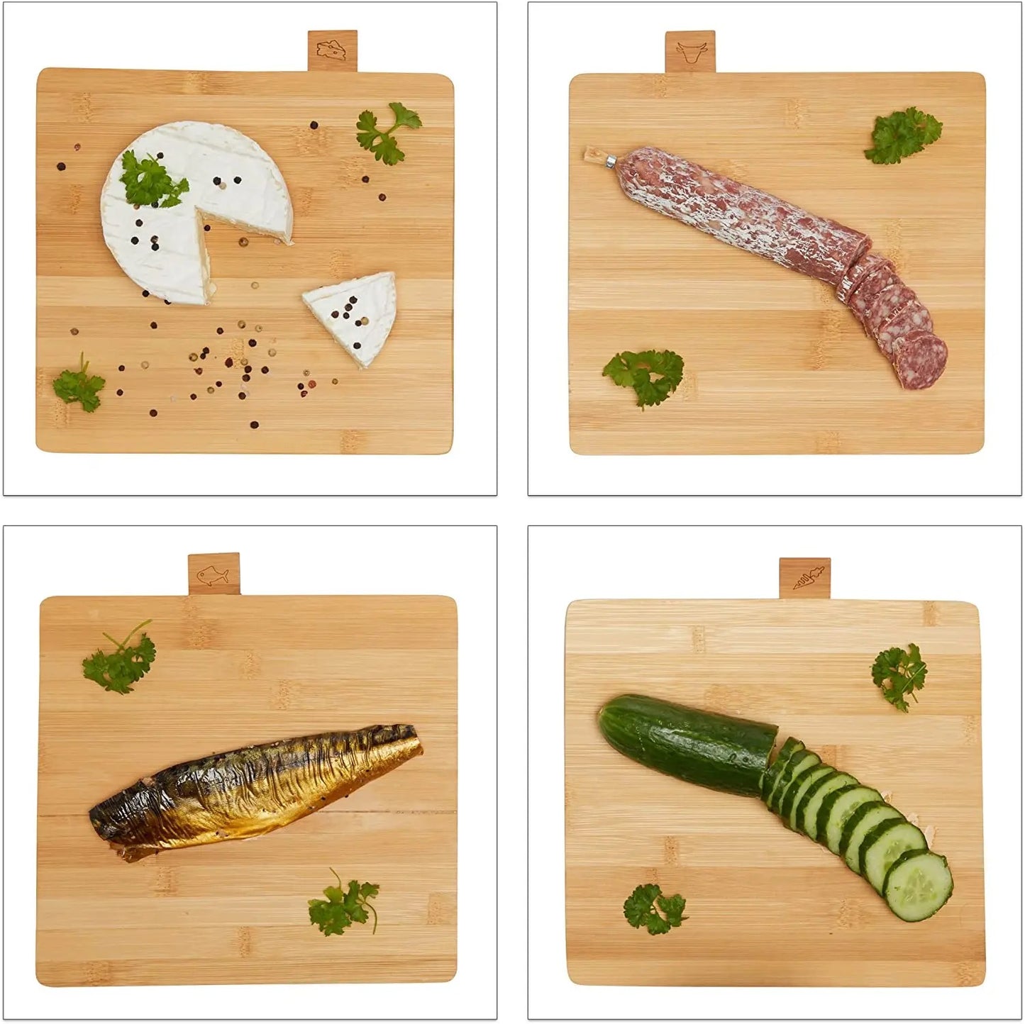 Innovative Wooden Cutting Boards For Kitchen - Bamboo Cutting 4 Rectangle Board Set with Holder, Wood Cutting Board Set, Cutting Board Wood, Wooden Chopping Board, Wooden Cutting Board (Set 4 pcs, Holder)