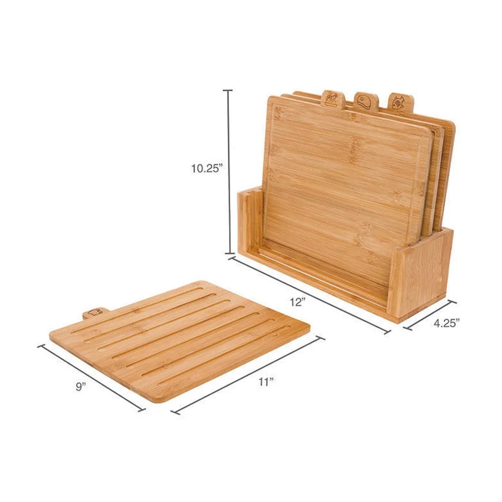 Innovative Wooden Cutting Boards For Kitchen - Bamboo Cutting 4 Rectangle Board Set with Holder, Wood Cutting Board Set, Cutting Board Wood, Wooden Chopping Board, Wooden Cutting Board (Set 4 pcs, Holder)