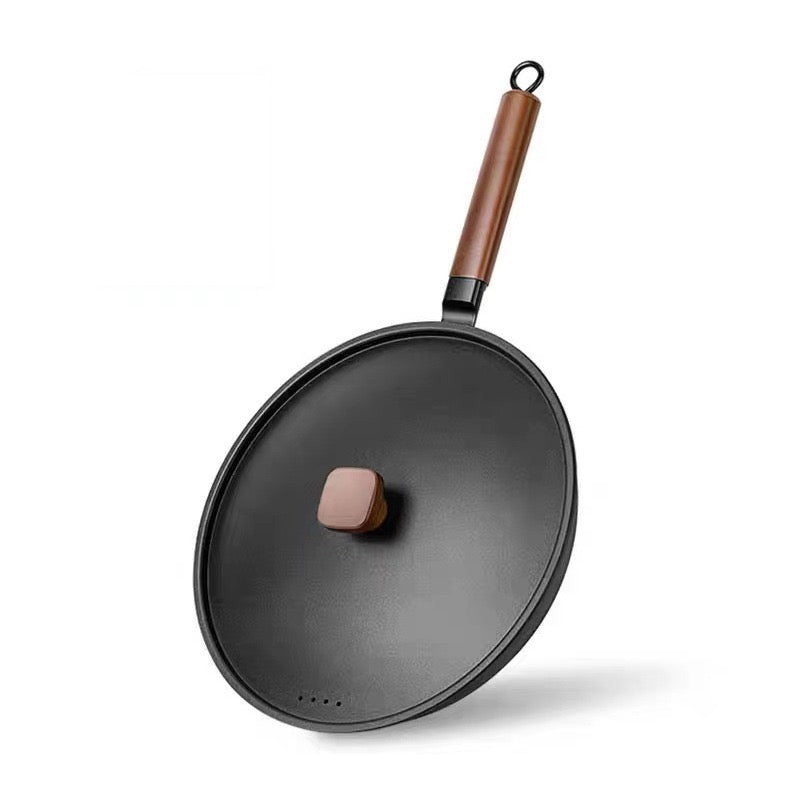 INNOVATIVE Carbon Steel Wok, 13 Inch Wok Pan with Lid and Spatula, Nonstick Woks and Stir-fry Pans, No Chemical Coated Flat Bottom Chinese Wok for Induction, Electric, Gas, All Stoves