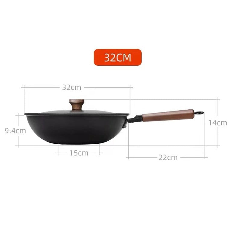 INNOVATIVE Carbon Steel Wok, 13 Inch Wok Pan with Lid and Spatula, Nonstick Woks and Stir-fry Pans, No Chemical Coated Flat Bottom Chinese Wok for Induction, Electric, Gas, All Stoves