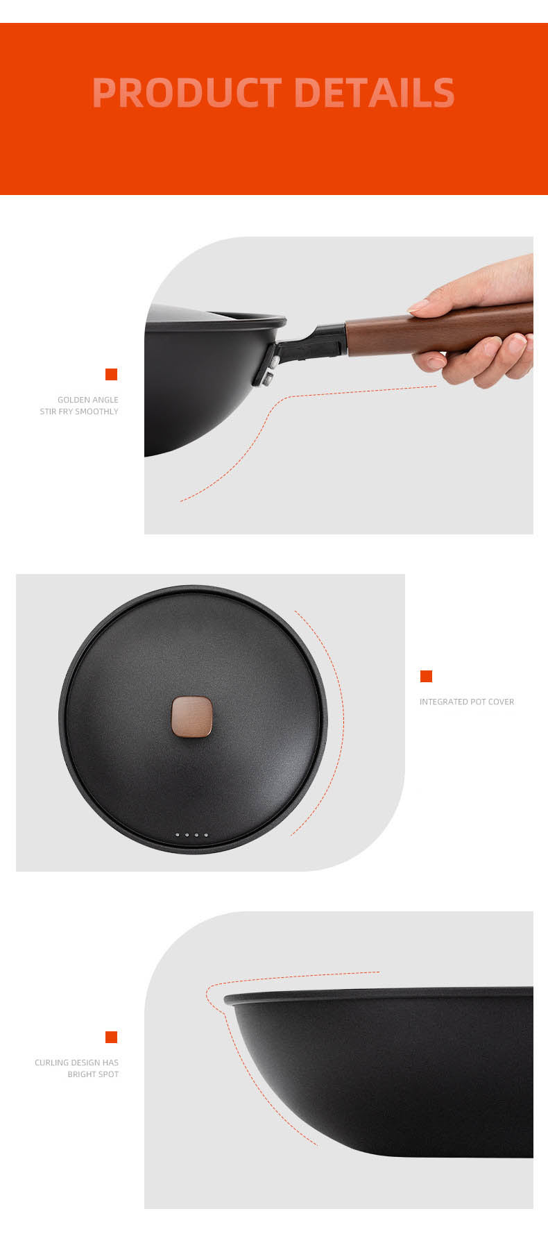 INNOVATIVE Carbon Steel Wok, 13 Inch Wok Pan with Lid and Spatula, Nonstick Woks and Stir-fry Pans, No Chemical Coated Flat Bottom Chinese Wok for Induction, Electric, Gas, All Stoves