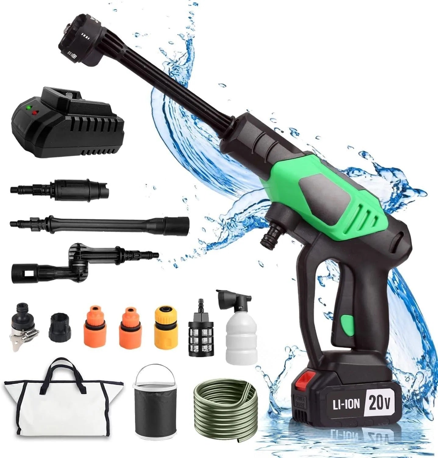 6-in-1 Portable Cordless Power Washer for cars and bikes. With a powerful 7500mah battery