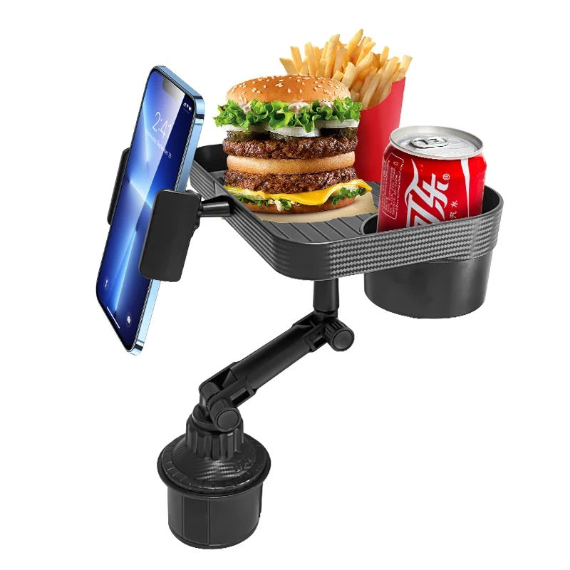 INNOVATIVE Larger Cup Holder Tray, 10 inch Car Food Tray for Eating, Detachable 3 in 1 Car Cup Holder Expander and 360° Rotating Car Cup Holder Tray Table with Phone Holder, Road Trip Essentials