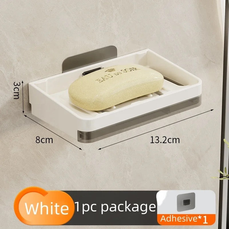 Drainage bath soap dish with hooks & adhesive