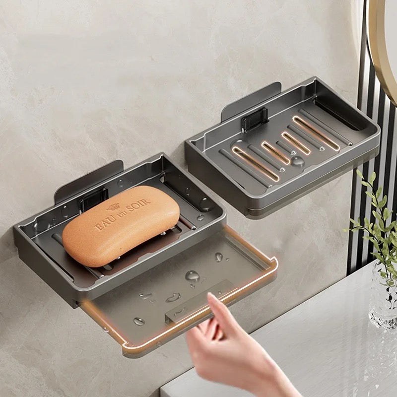 Drainage bath soap dish with hooks & adhesive