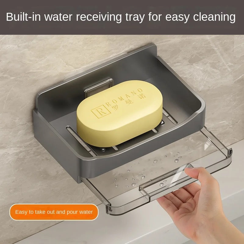 Drainage bath soap dish with hooks & adhesive