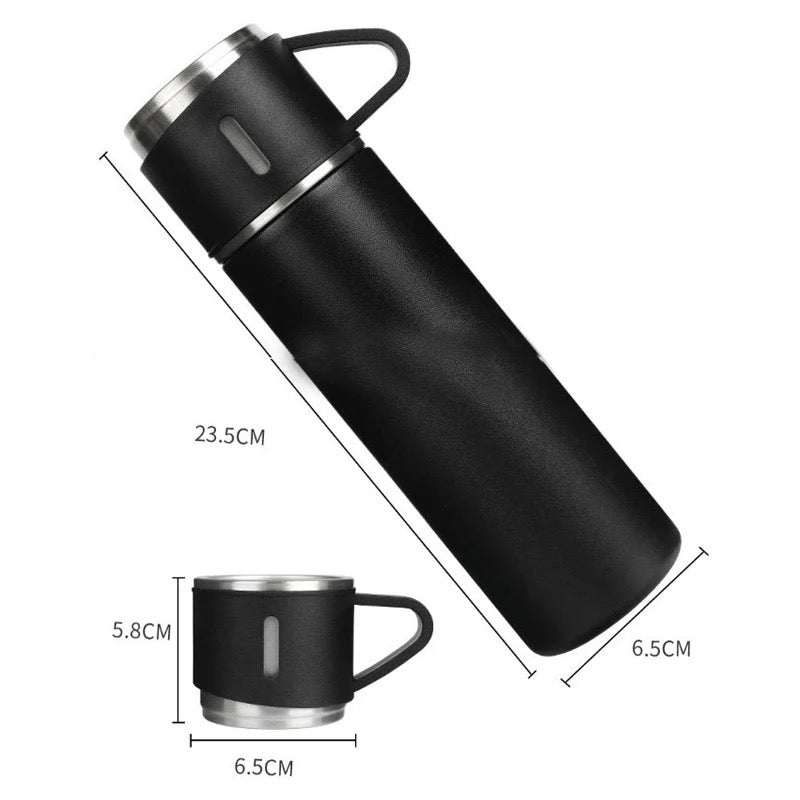 Eco friendly Stainless Steel 500ml/ 16.9oz infused 304 stainless steel vacuum thermos insulated water bottle 3 cups for Coffee, Hot Drink and Cold Drink Water Flask with Free Brush