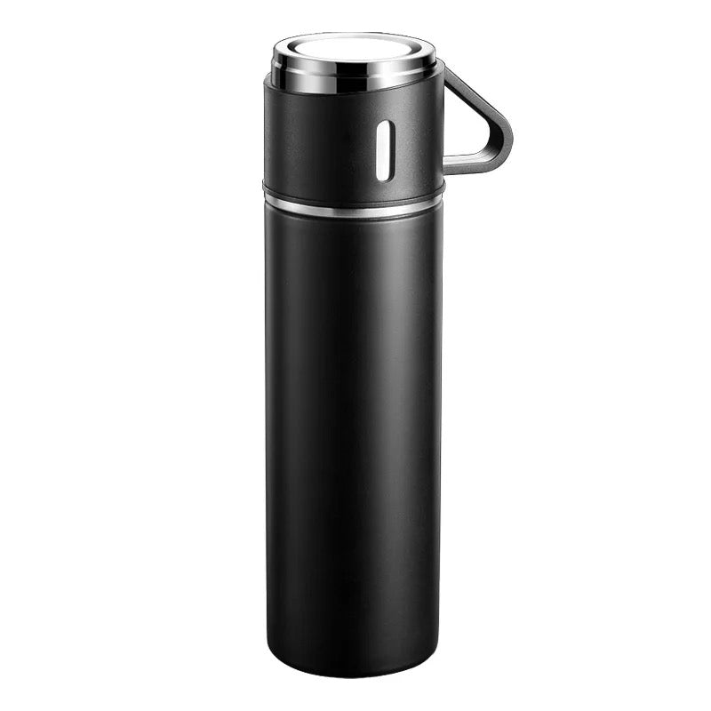 Eco friendly Stainless Steel 500ml/ 16.9oz infused 304 stainless steel vacuum thermos insulated water bottle 3 cups for Coffee, Hot Drink and Cold Drink Water Flask with Free Brush