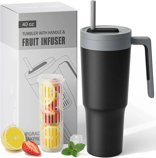 40oz stainless steel insulated vacuum tumbler with straw and fruit infuser filter with sealed lid