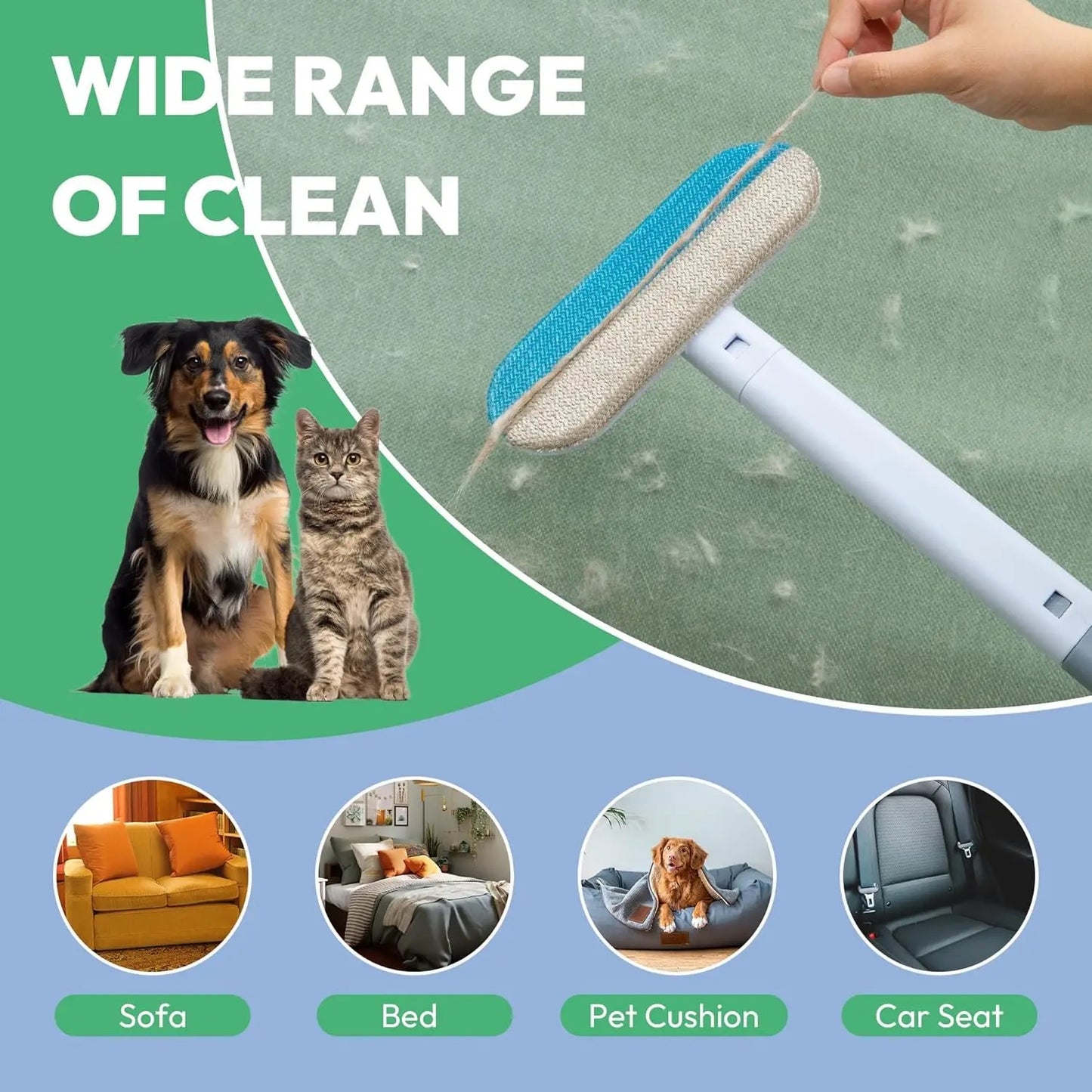 INNOVATIVE 2-in-1 Pet Hair & Window Remover for Couch（Push Forward Pull Back Combination Use, Excellent Effect）Dog Cat Hair Remover For Couch Bedsheets , Windows, Clothes Blankets and Other Furniture