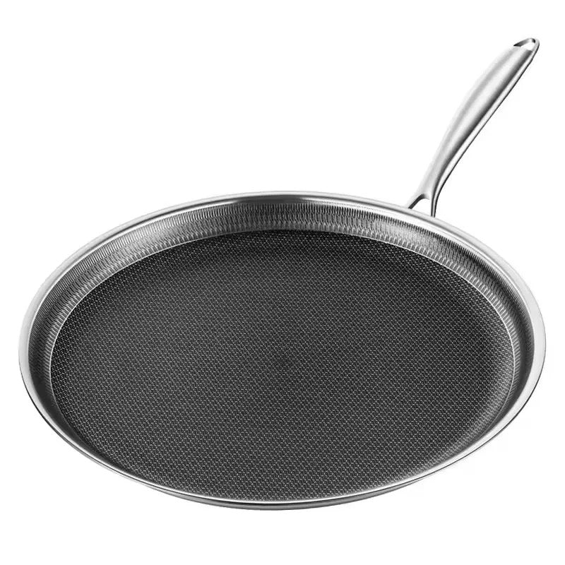 INNOVATIVE 28cm/10” 316L Stainless Steel Honeycomb Texture Pattern Non-Stick Coating Kitchenware Frying Pan For Pancakes, Eggs With Glass Lid , Bamboo Spatula Side Handle -Scratch-resistant Raised-up Honeycomb Fire Textured Pattern