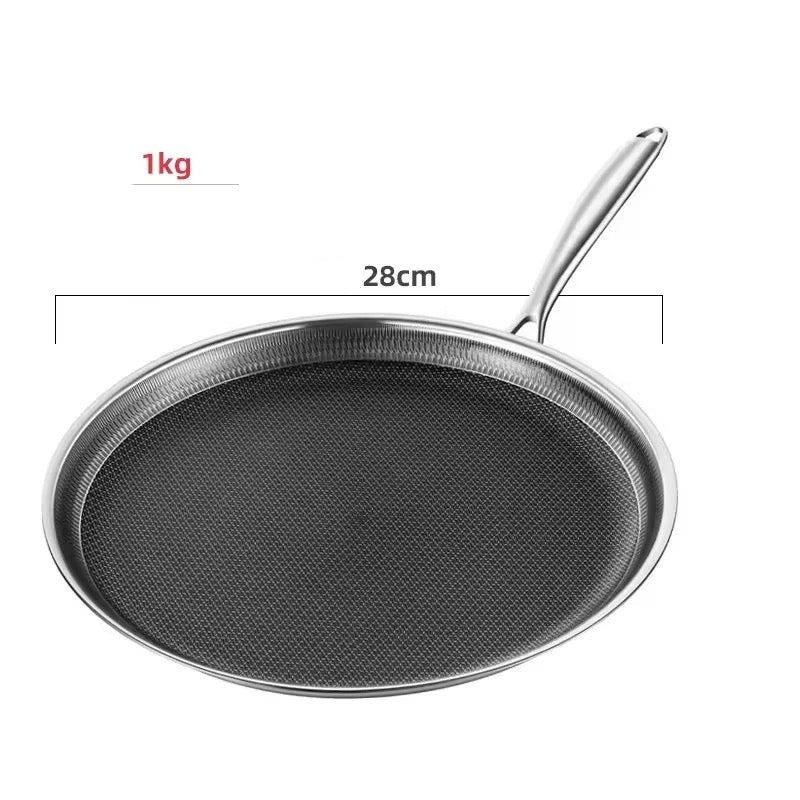 INNOVATIVE 28cm/10” 316L Stainless Steel Honeycomb Texture Pattern Non-Stick Coating Kitchenware Frying Pan For Pancakes, Eggs With Glass Lid , Bamboo Spatula Side Handle -Scratch-resistant Raised-up Honeycomb Fire Textured Pattern