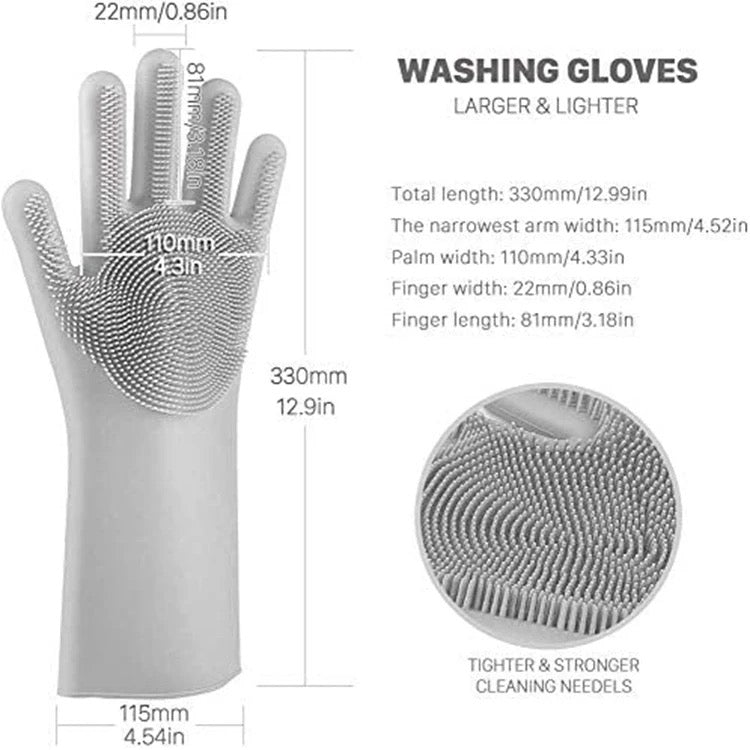 Silicone Dishwashing Gloves, Rubber Scrubbing Gloves, Sponge Cleaning Brush for Dishes Housework, Kitchen, Cars   2 Pairs