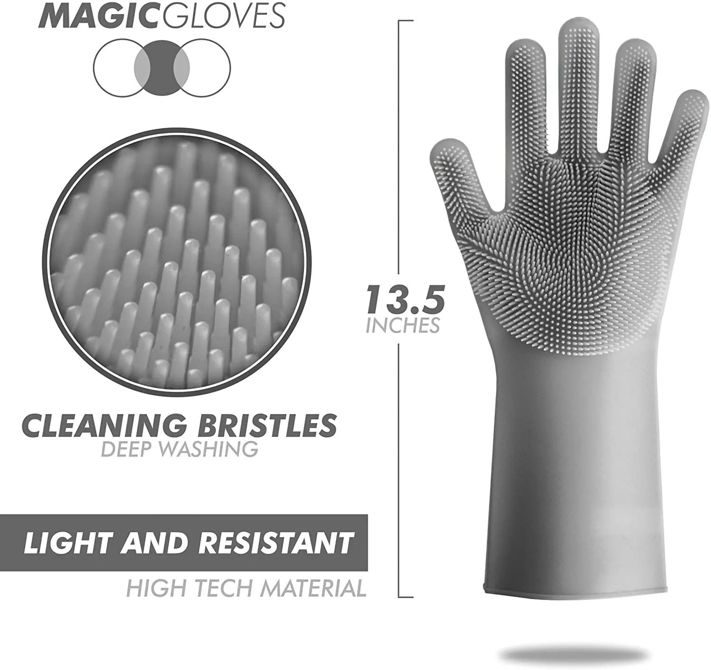 Silicone Dishwashing Gloves, Rubber Scrubbing Gloves, Sponge Cleaning Brush for Dishes Housework, Kitchen, Cars   2 Pairs