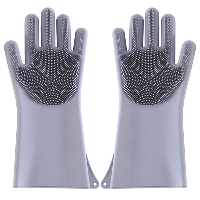 Silicone Dishwashing Gloves, Rubber Scrubbing Gloves, Sponge Cleaning Brush for Dishes Housework, Kitchen, Cars   2 Pairs