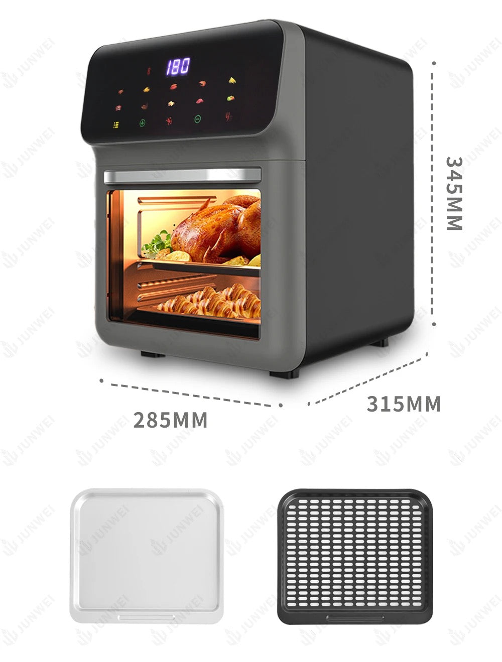 INNOVATIVE Air Fryer Oven, 15.5Qt X-Large Family Size, SS Rotisserie Basket &-Skewer Kit, Powerful 1800W, 50F-425F Temp Controls, Integrated Smart Thermometer Premium Mini 15Liter/Quarts Touch Screen Air-fryer with fat removal technology