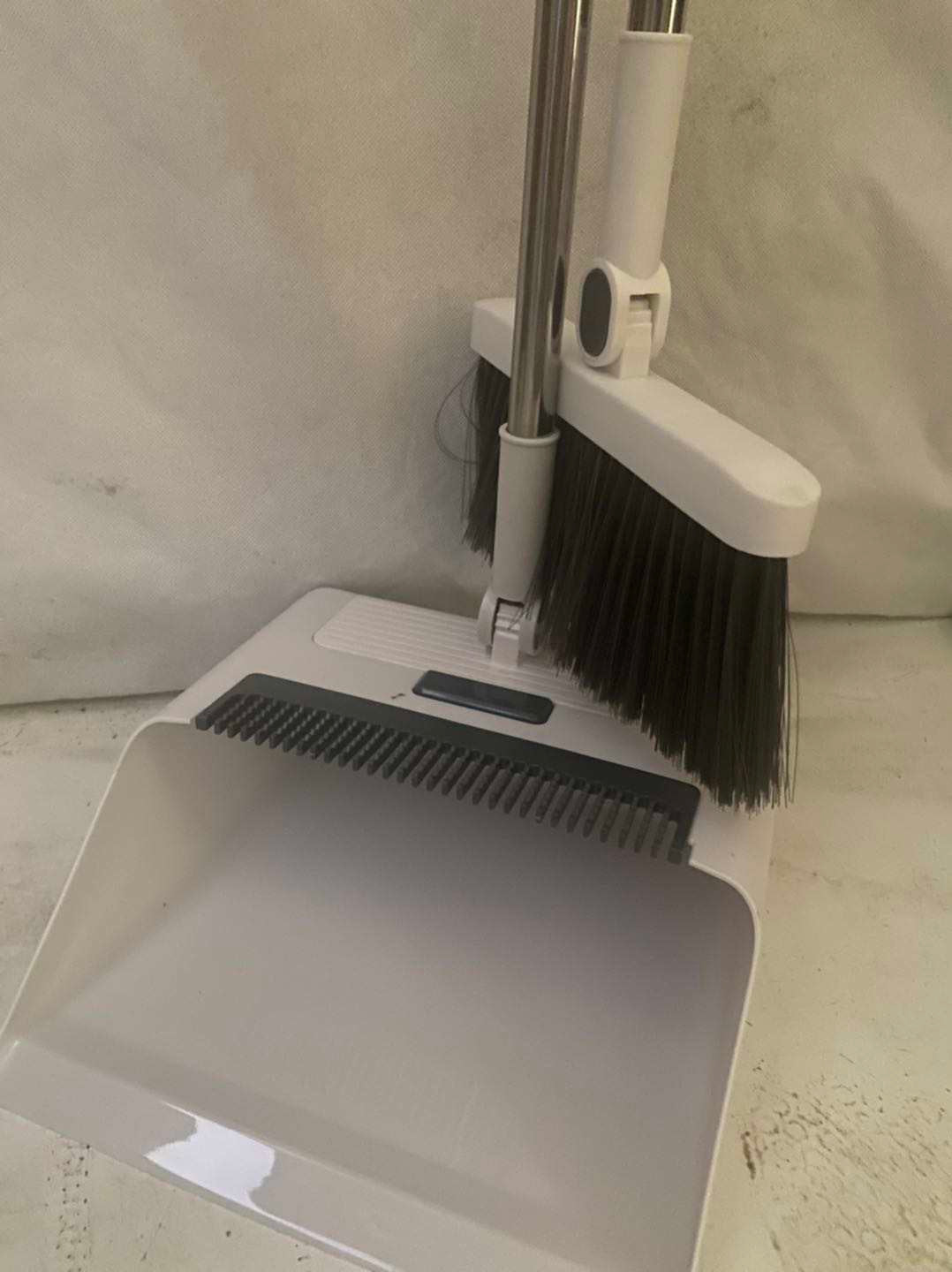 INNOVATIVE Broom,Brush and Dustpan Set,Long Handle Broom Set with 90 °Degrees Foldable Space Saving Design for Office, Salons, Hotels, Home Kitchen Lobby Floor Use, Dustpan and Broom Set (3-in-1, Gray)