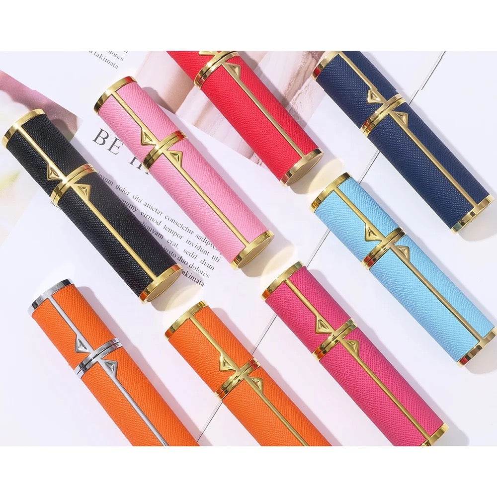 5ml Aluminum leather luxury portable traveling perfume pump bottle spray (8pcs)