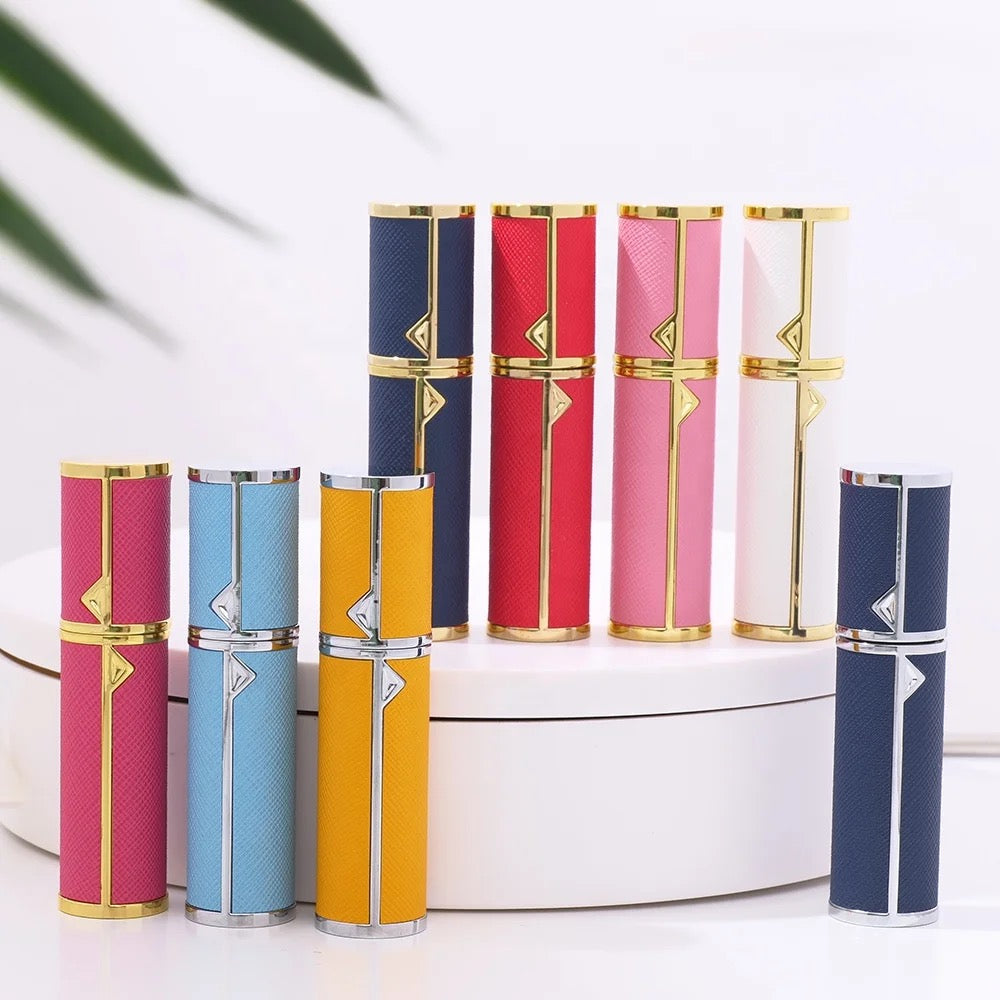 5ml Aluminum leather luxury portable traveling perfume pump bottle spray (8pcs)