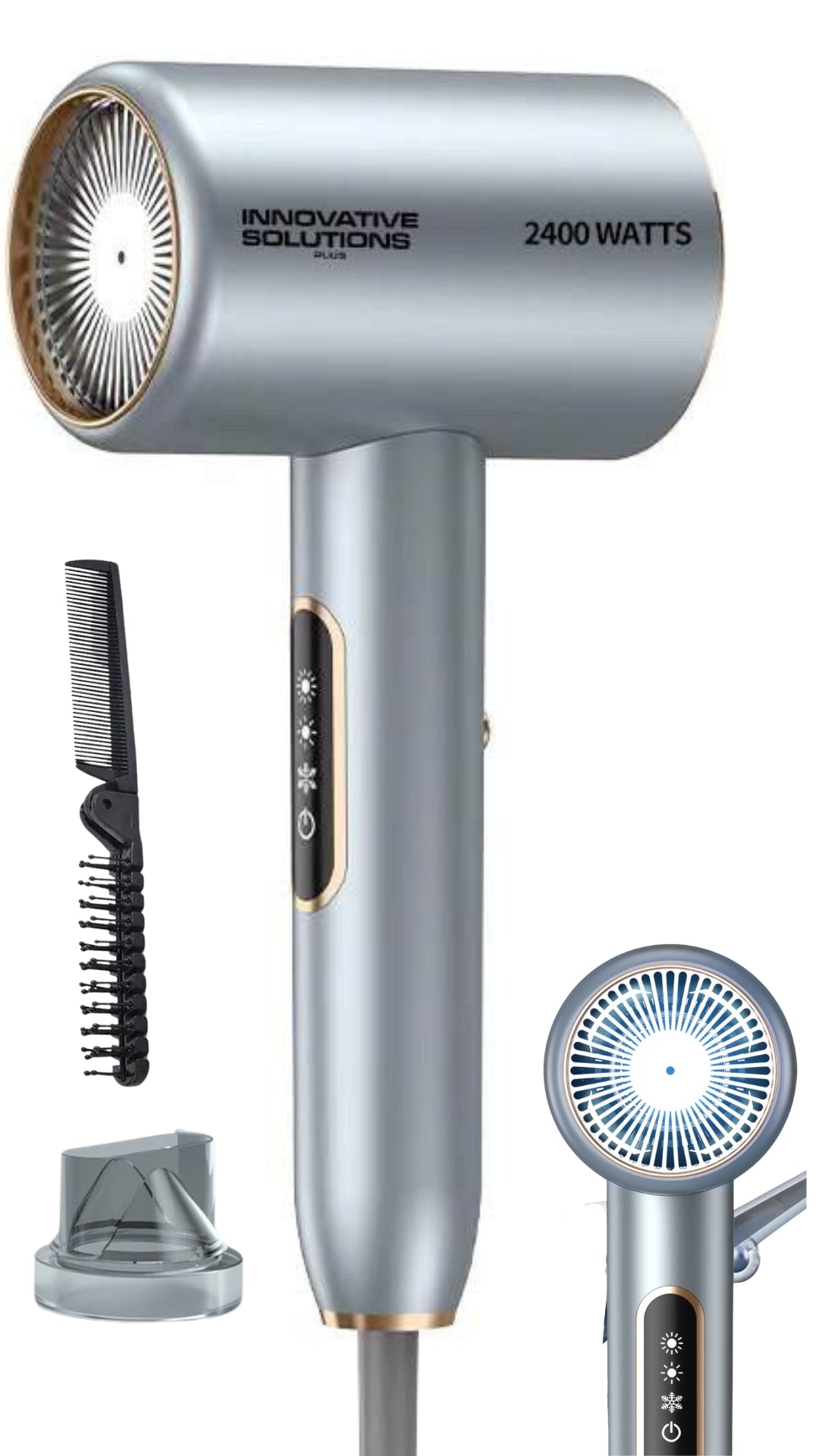 INNOVATIVE Ionic Hair Dryer, Powerful 2400Watt LED screen with free comb Fast Drying Low Noise Blow Dryer with 1 Concentrator Nozzle Attachments for Home, Salon & Travel