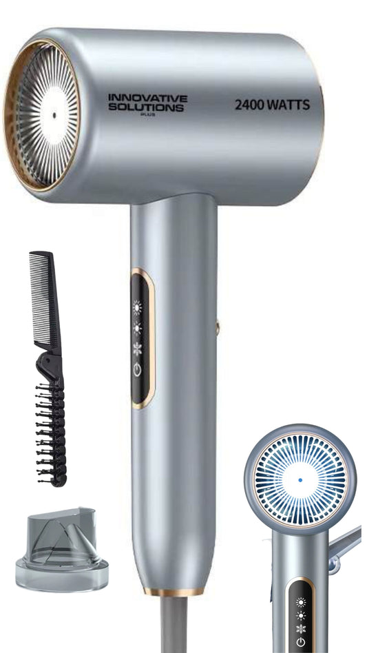 INNOVATIVE Ionic Hair Dryer, Powerful 2400Watt LED screen with free comb Fast Drying Low Noise Blow Dryer with 1 Concentrator Nozzle Attachments for Home, Salon & Travel