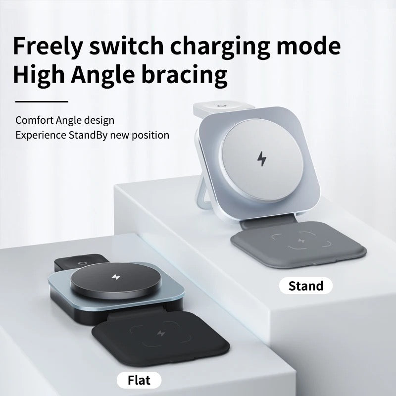 INNOVATIVE Collapsible QI Charging Station for Apple Devices Magsafe 15watts Wireless Charger Pad for iPhone, Travel Wireless Charging Station for Multiple Devices Fits iPhone 15 Pro Max Magsafe Charger Airpods I Watch - (3-in-1, White)