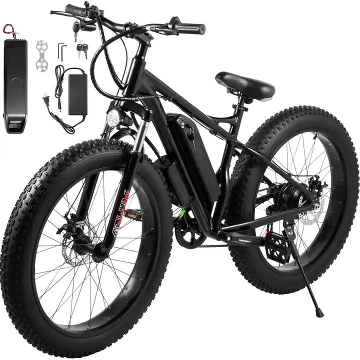 INNOVATIVE 26” X 4” Fat Tire Electric Bike for Adults, 48v 20Ah Lithium Battery , 1000 Watt Brushless Motor 50km/h , 7 Speed Electric Bicycle, Lockable Suspension ( Black)