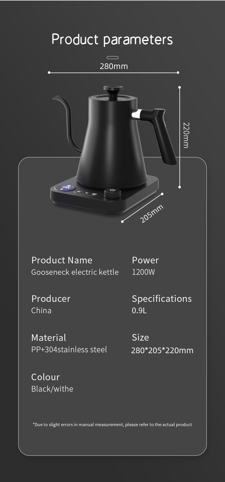 INNOVATIVE Pro Studio Electric Gooseneck Kettle - Pour-Over Coffee and Tea Pot, Stainless Steel, Quick Heating, Matte Black Ultra-precise Temperature Control Knob with Walnut Wood and Dial Handle ±1℉ Temperature Control, 33oz/1 Litre